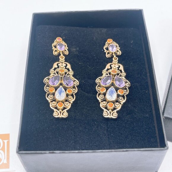 Nicky Butler Gold Tone Earrings Precious Stones Amethyst & Moonstone - Picture 3 of 7